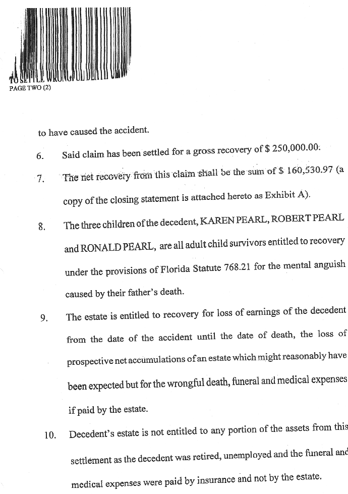 Robert Pearl - 2005 - Pearl Estate} Wrongful Death Suit