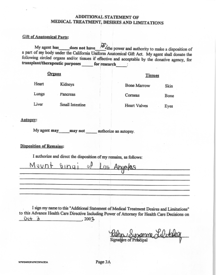 Robyn signed a document stating no organ transplants