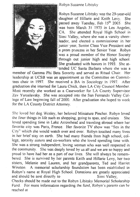 Robyn's obituary